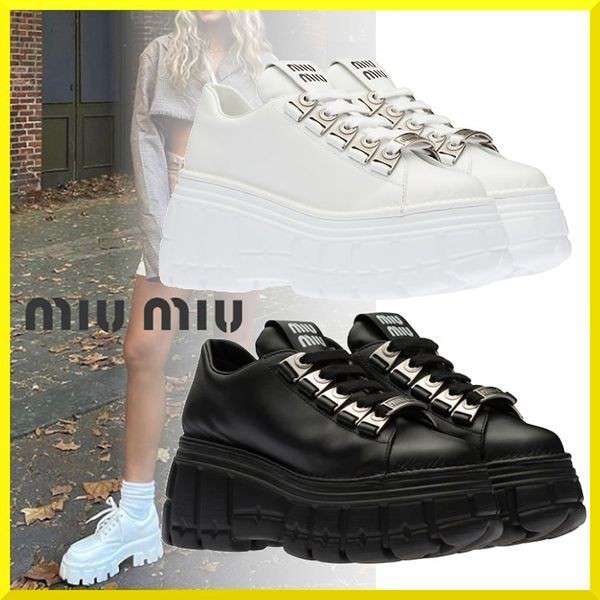 ミュウミュウ レザー プラットフォーム スニーカー