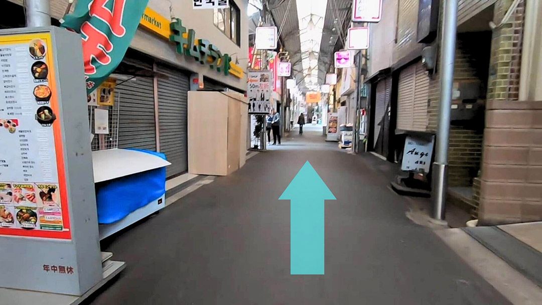 右折：生野本通商店街へ