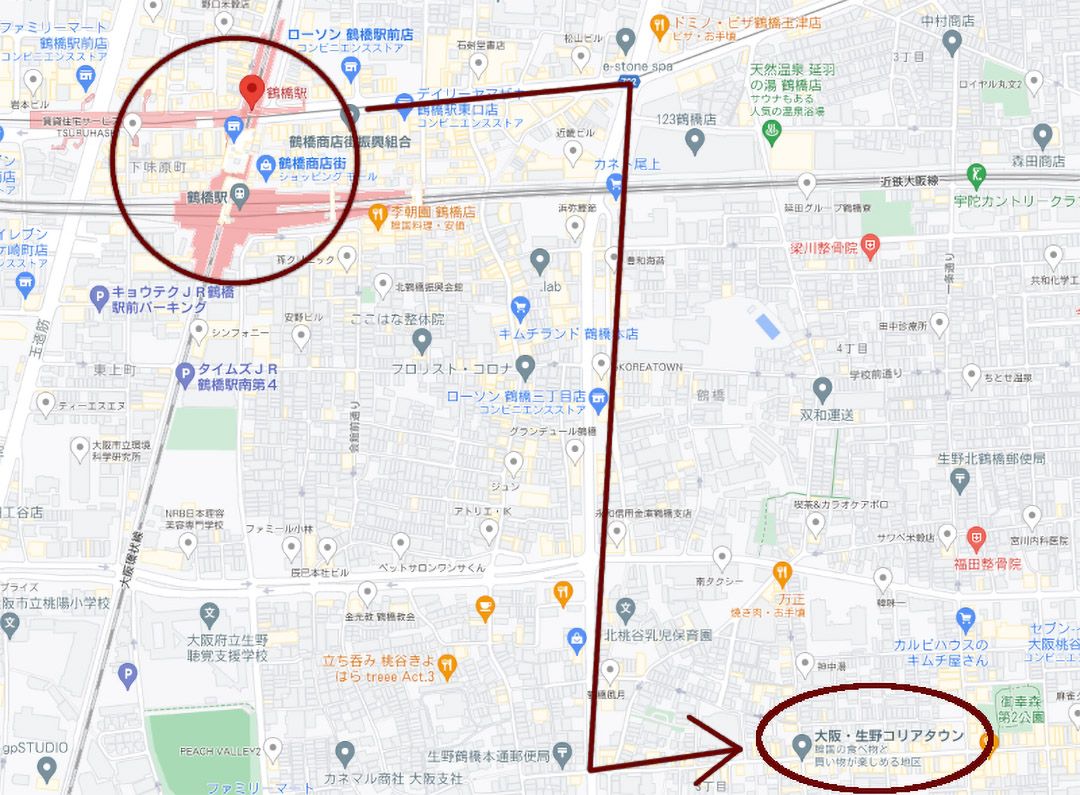 近鉄鶴橋駅からコリアタウン